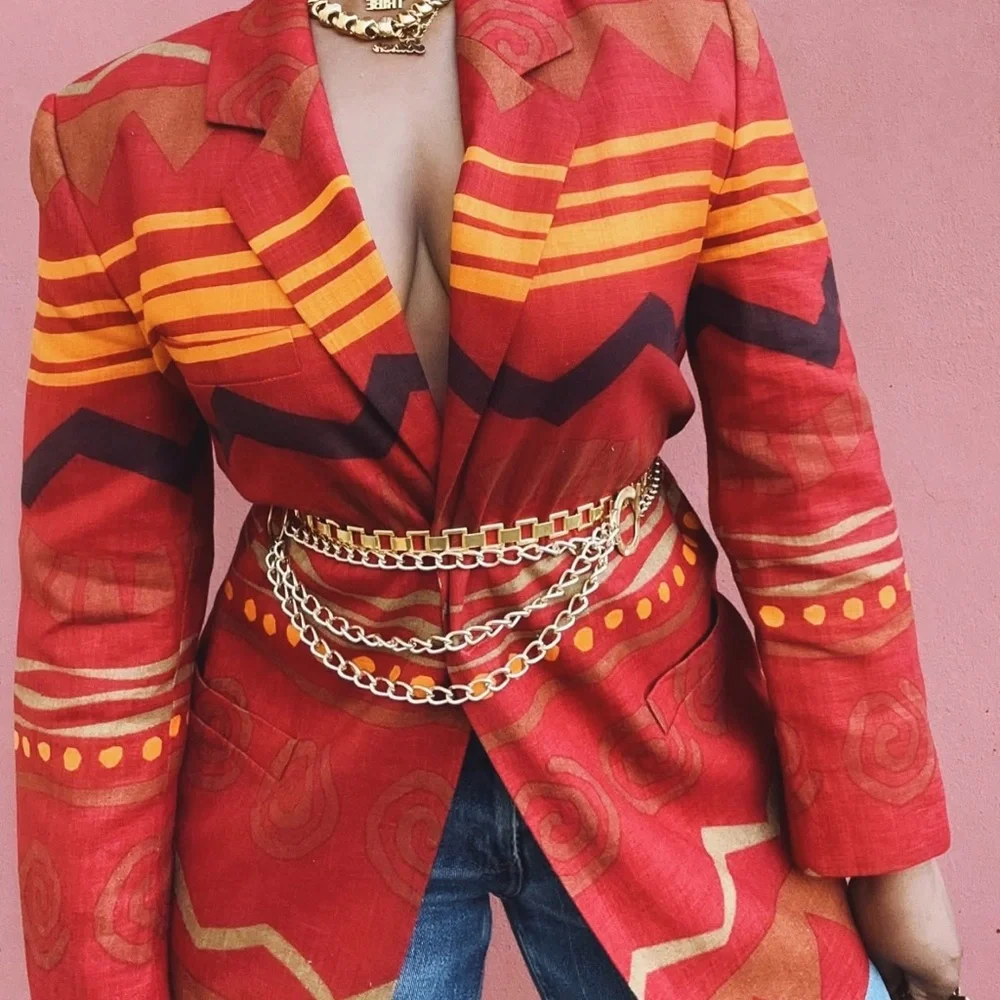 Ellen Tracy Red Patterned Jacket - Picture 7 of 7